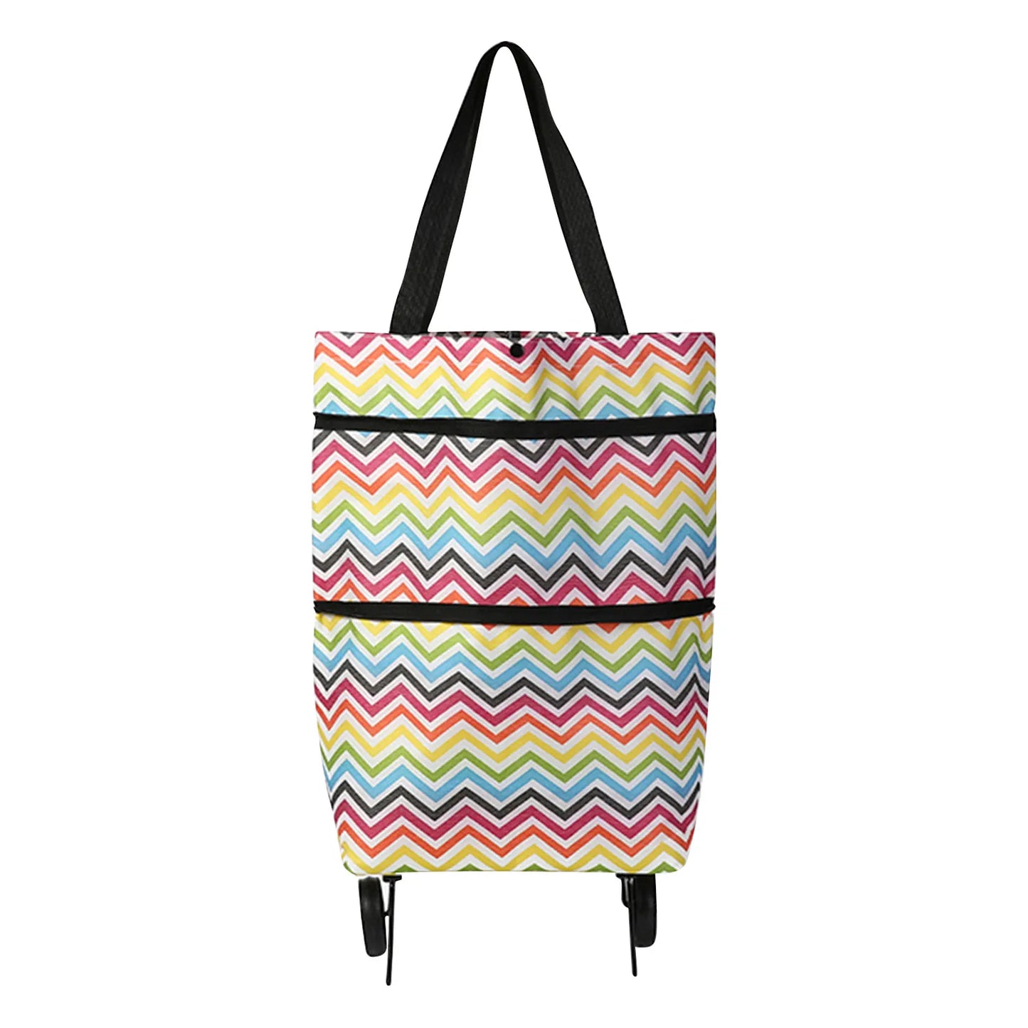 2-In-1 Foldable Shopping Cart Bag-Convertible Wheeled Trolley to Shoulder Bag Waterproof Oxford with Stand for Grocery/Market