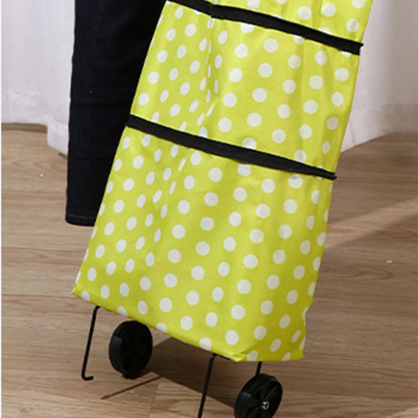 2-In-1 Foldable Shopping Cart Bag-Convertible Wheeled Trolley to Shoulder Bag Waterproof Oxford with Stand for Grocery/Market