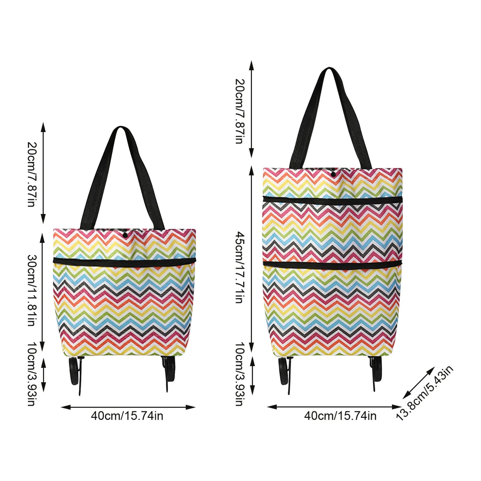 2-In-1 Foldable Shopping Cart Bag-Convertible Wheeled Trolley to Shoulder Bag Waterproof Oxford with Stand for Grocery/Market