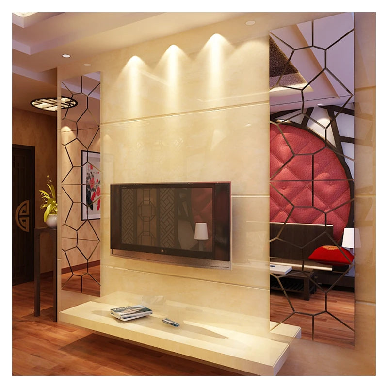 Mirror Wall Stickers 3D Acrylic Geometric Patterns Graphic Wall Stickers Background Wall Decor Home Wall Stickers Decoration