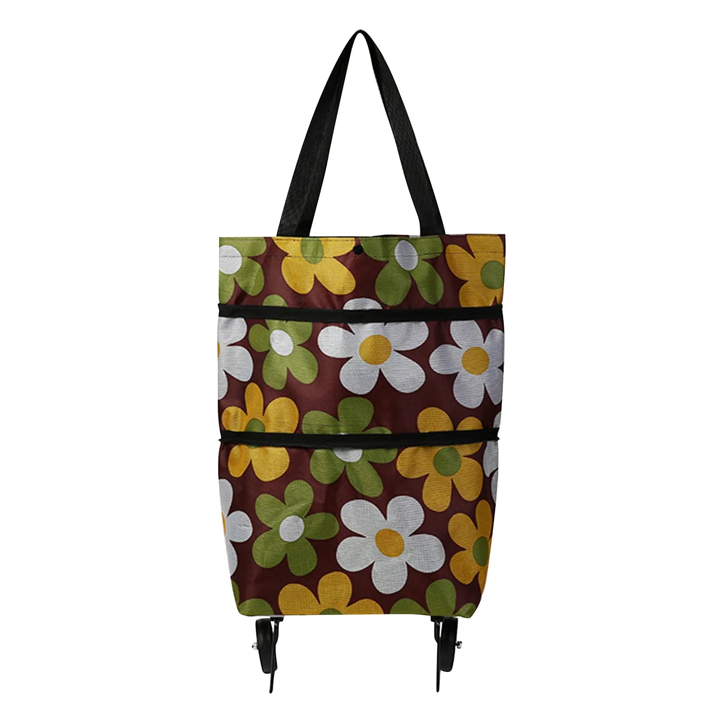 2-In-1 Foldable Shopping Cart Bag-Convertible Wheeled Trolley to Shoulder Bag Waterproof Oxford with Stand for Grocery/Market