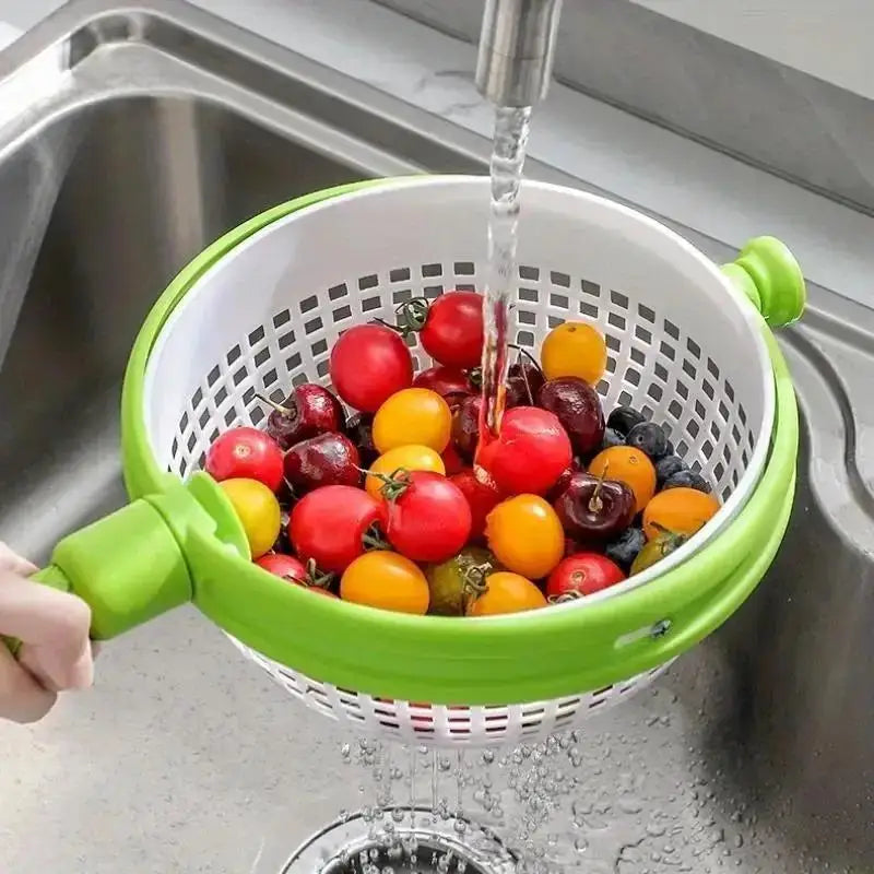 Rotating Drainage Basket Vegetable and Fruit Cleaning Basket Dehydration and Water Throwing Household Rotating Drainage Basket