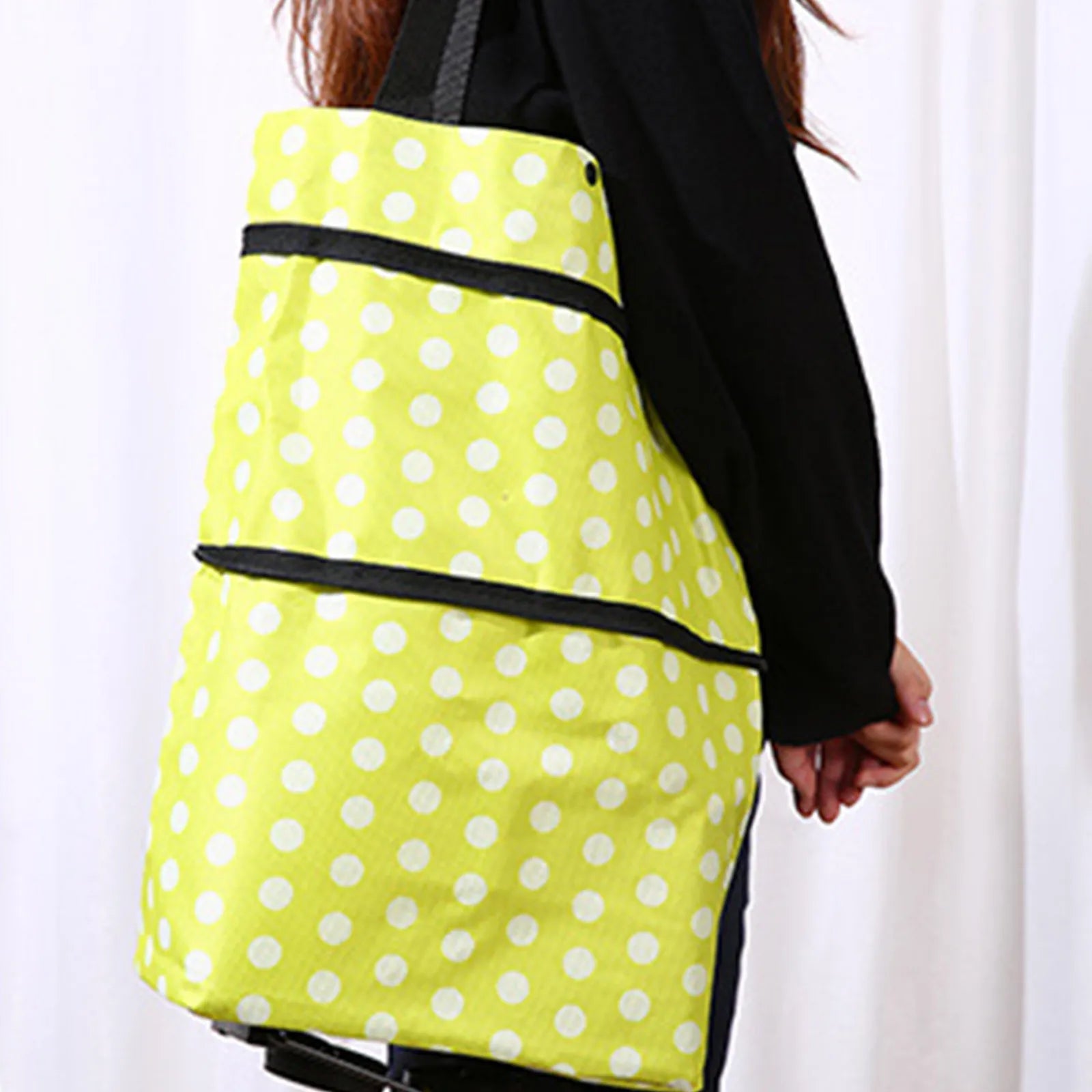 2-In-1 Foldable Shopping Cart Bag-Convertible Wheeled Trolley to Shoulder Bag Waterproof Oxford with Stand for Grocery/Market