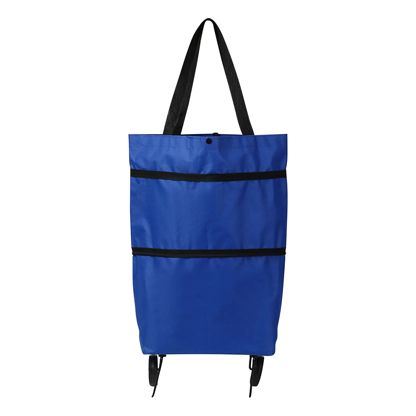 2-In-1 Foldable Shopping Cart Bag-Convertible Wheeled Trolley to Shoulder Bag Waterproof Oxford with Stand for Grocery/Market