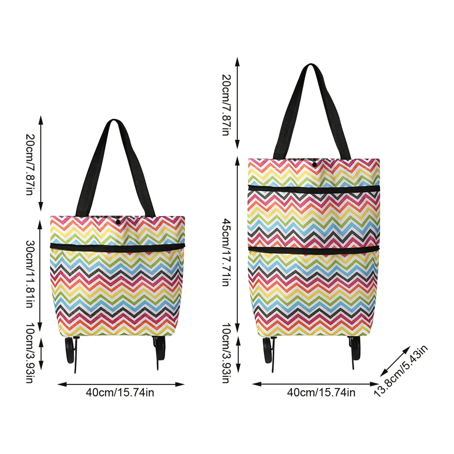 2-In-1 Foldable Shopping Cart Bag-Convertible Wheeled Trolley to Shoulder Bag Waterproof Oxford with Stand for Grocery/Market