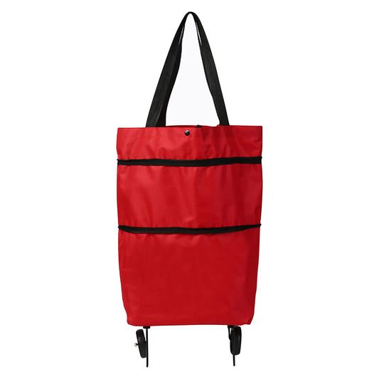 2-In-1 Foldable Shopping Cart Bag-Convertible Wheeled Trolley to Shoulder Bag Waterproof Oxford with Stand for Grocery/Market
